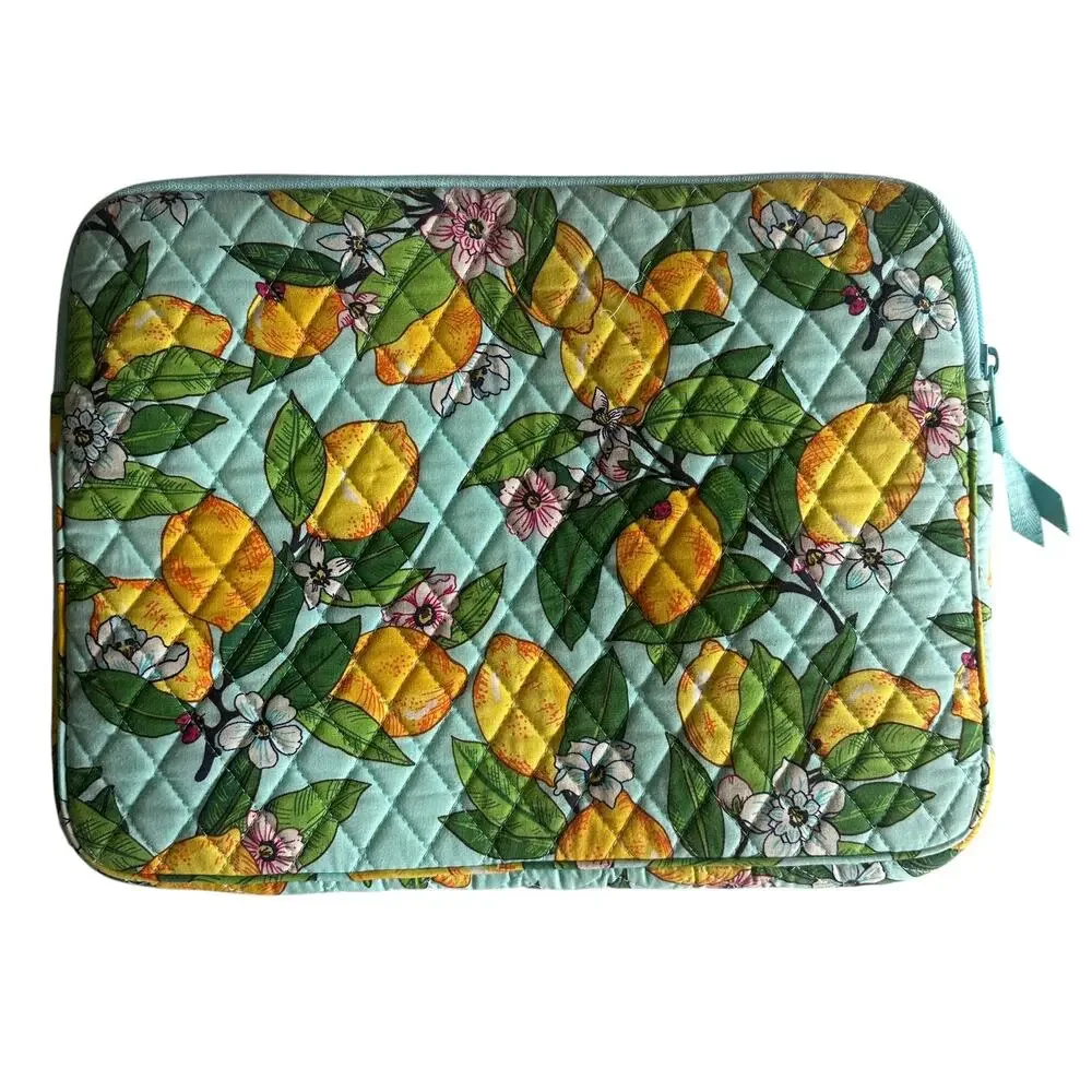 Vera Bradley Lemon Grove Laptop Sleeve Citrus Print Quilted Padded Case